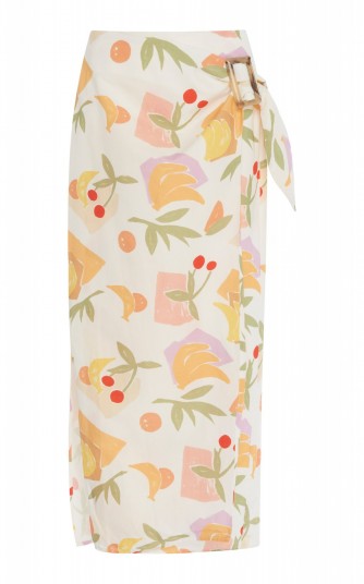 Rejina Pyo Robin Printed Cotton-Blend Midi Skirt | fruit print wrap skirts