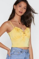 nasty gal Ruched Off My Feet Satin Bra Top in lemon ~ yellow strappy crop top