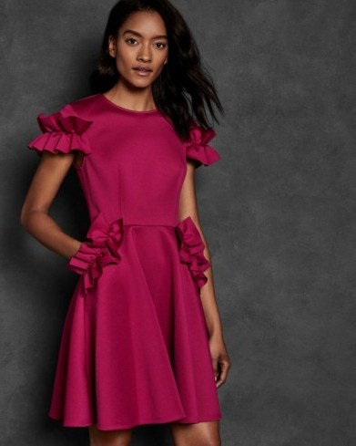Ted Baker LUUCIEE Ruffle detail skater dress in deep-pink - flipped