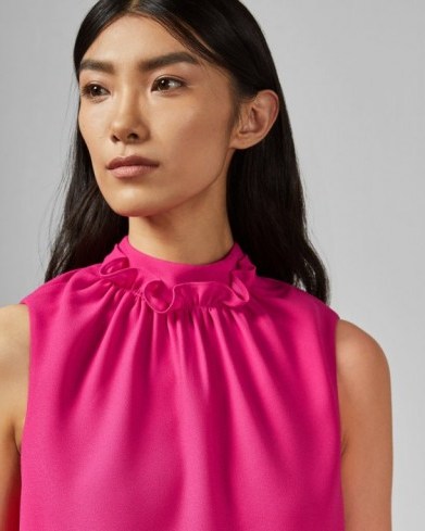 Ted Baker AUDRYE Ruffle neck sleeveless top in mid pink - flipped