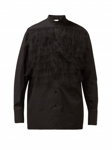 VALENTINO Ruffle-trimmed poplin blouse in black ~ tiered ruffles - flipped