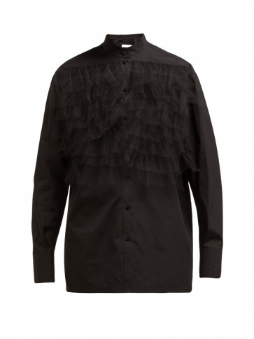 VALENTINO Ruffle-trimmed poplin blouse in black ~ tiered ruffles