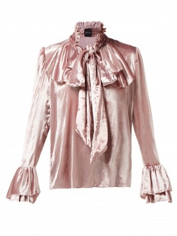 HARRIS REED Ruffle-trimmed pink velvet blouse ~ romantic style clothing - flipped
