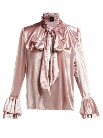 HARRIS REED Ruffle-trimmed pink velvet blouse ~ romantic style clothing