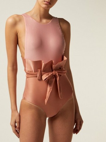 ADRIANA DEGREAS Ruffle-waist swimsuit ~ two-tone pink swimsuits - flipped