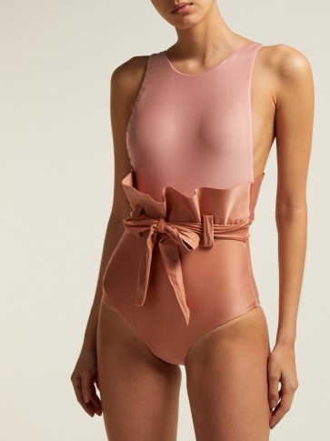 ADRIANA DEGREAS Ruffle-waist swimsuit ~ two-tone pink swimsuits