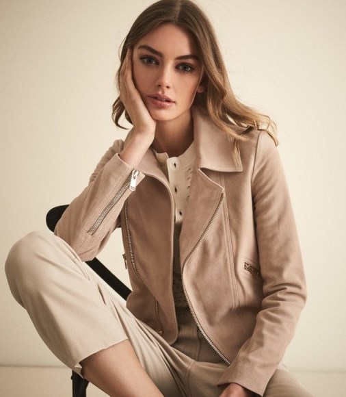 REISS SABINE SUEDE JACKET NEUTRAL ~ casual luxe - flipped