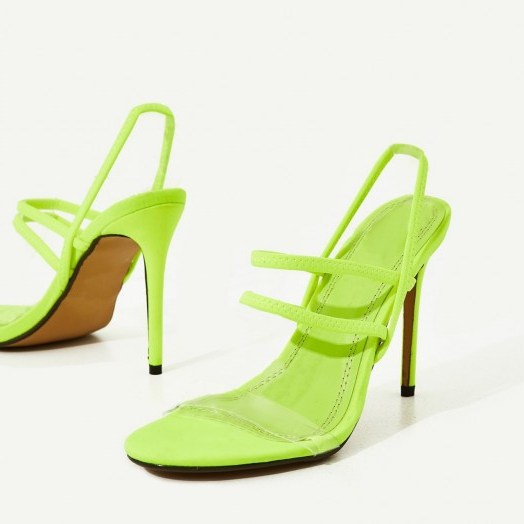 EGO Sachi Perspex Detail Heel In Neon Green Lycra ~ bright strappy heels - flipped