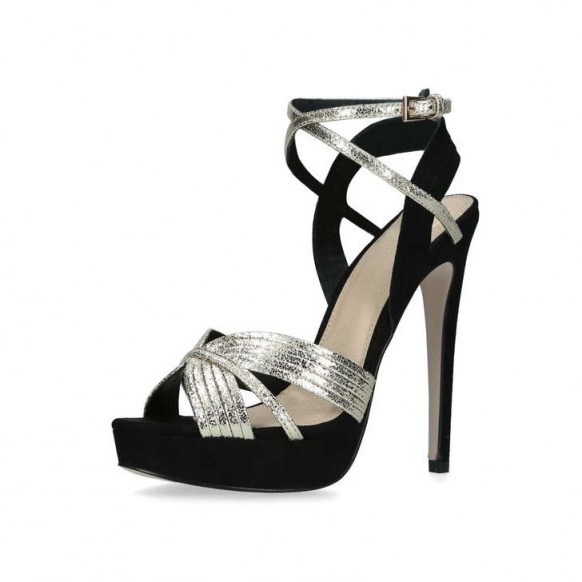 KG KURT GEIGER SAMMY Metallic Stiletto Heel Platform Sandals – super strappy heels – glamorous impact shoes - flipped