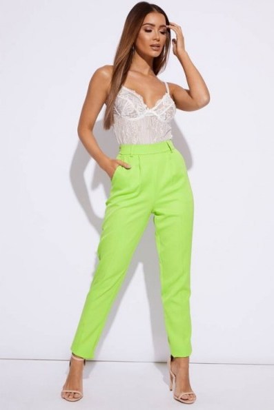 SARAH ASHCROFT LIME HIGH WAISTED TROUSERS ~ neon green suit trousers - flipped