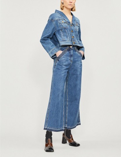 Self Portrait x Lee cropped high-rise flared jeans in blue ~ super flares - flipped
