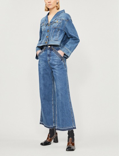 Self Portrait x Lee cropped high-rise flared jeans in blue ~ super flares