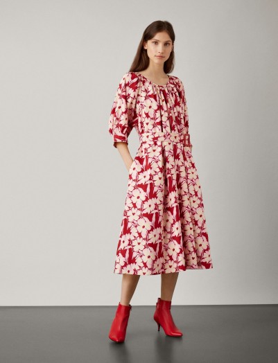 JOSEPH Shan Cotton Print Dress in Crimson / red flower print midi dresses