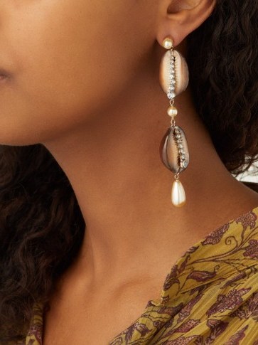 ETRO Shell, crystal and faux-pearl drop earrings ~ brown boho jewellery - flipped