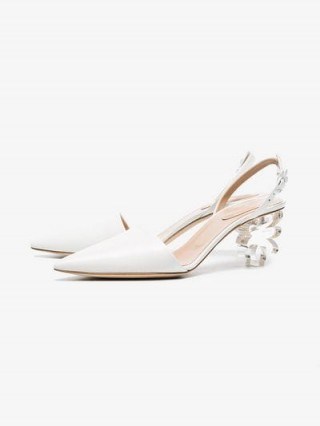 Simone Rocha White 55 Floral Plexiglass Heel Leather Pumps ~ pretty flower heeled slingbacks - flipped