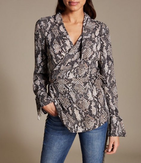KAREN MILLEN Snakeskin-Print Blouse ~ glamorous wrap blouses - flipped