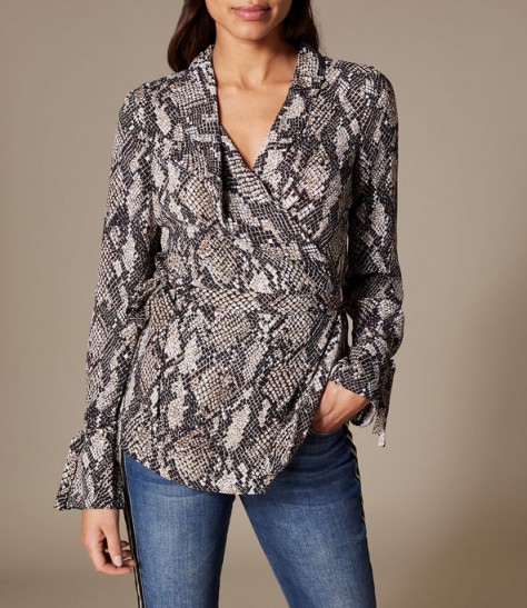 KAREN MILLEN Snakeskin-Print Blouse ~ glamorous wrap blouses