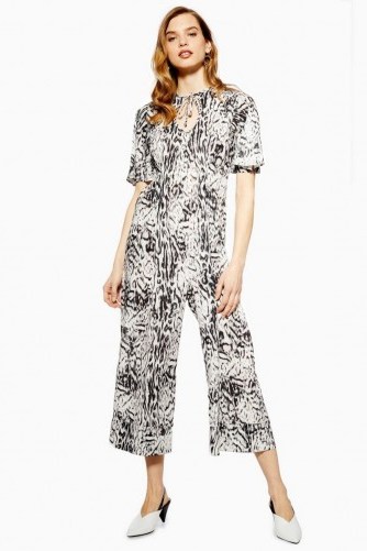 Topshop Snow Leopard Jumpsuit in Monochrome | black and white cropped leg jumpsuits - flipped