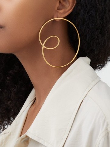 MISHO Spiral gold-plated hoop earrings ~ contemporary statement hoops - flipped