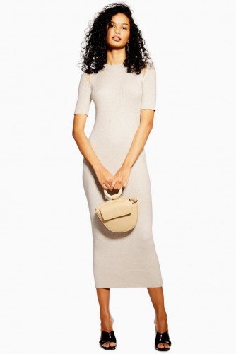 TOPSHOP Spliced Knitted Dress in Ivory | chic knitwear