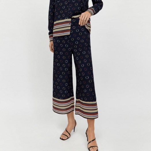 WAREHOUSE SPOT WIDE LEG TROUSERS IN NAVY / cropped pants - flipped