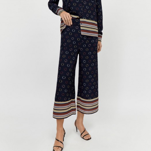 WAREHOUSE SPOT WIDE LEG TROUSERS IN NAVY / cropped pants