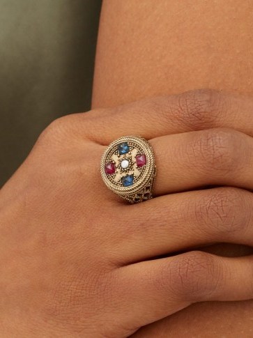 JADE JAGGER Star Medallion sapphire, pearl & 18kt gold ring ~ boho gemstone rings - flipped