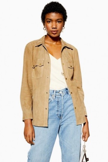 TOPSHOP Suede Shirt in Taupe – casual light brown shirts - flipped