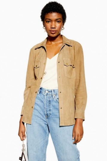 TOPSHOP Suede Shirt in Taupe – casual light brown shirts