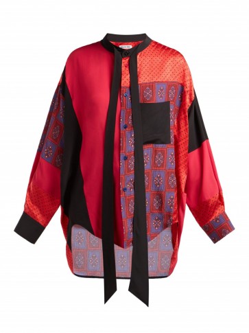 BALENCIAGA Swing patchwork print-panel silk blouse in red