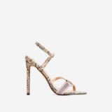 EGO Tasmin Square Toe Barely There Heel In Nude Snake Print Faux Leather ~ glamorous strappy heels