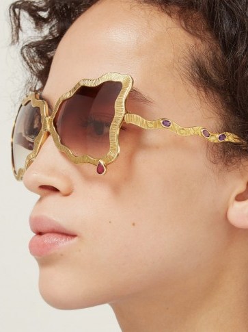 FRANCIS DE LARA Teardrop ruby, amethyst & gold-plated sunglasses ~ luxe gemstone eyewear - flipped