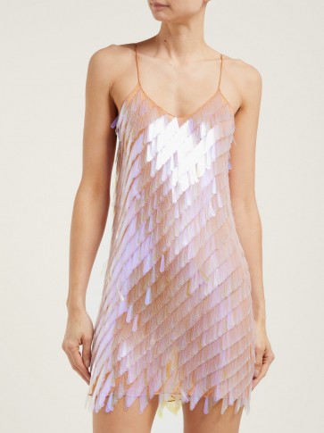 ASHISH Teardrop-sequinned mini dress in salmon ~ glamorous low back slip dresses ~ iridescent sequins