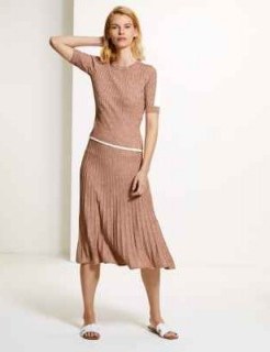 M&S COLLECTION Textured Knitted Midi Skirt in light tan mix / skirts with movement - flipped