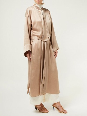 WORME The Long silk crepe de Chine robe in beige - flipped