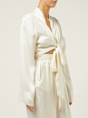 WORME The Wrap silk-satin top ~ cream front tie blouse - flipped