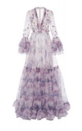 Costarellos Tiered Embellished Printed Organza Gown in Purple ~ red carpet style dresses