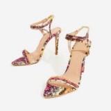 EGO Tilo Pointed Toe Barely There Heel In Pink Snake Faux Leather ~ multi coloured going out heels