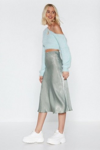 NASTY GAL Touch By Touch Satin Midi Skirt in mint – light green bias cut skirts - flipped