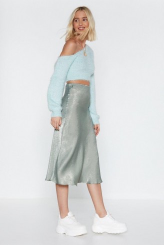 NASTY GAL Touch By Touch Satin Midi Skirt in mint – light green bias cut skirts
