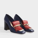 valentino garavani UPTOWN HIGH MOCCASSINS IN BLUE, IVORY AND RED CALFSKIN – smart blue and red leather chunky heeled shoes
