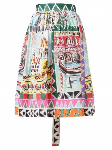 PRADA Venice-print high-rise cotton-poplin midi skirt – multicoloured prints - flipped