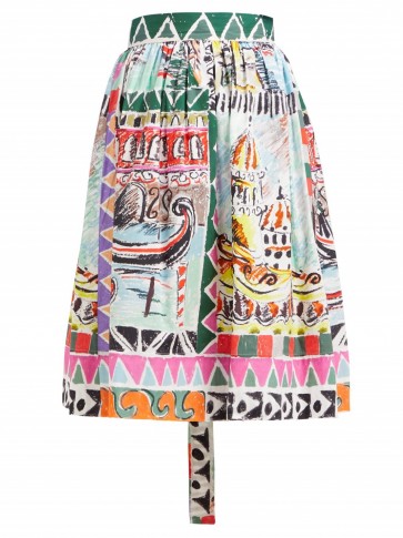 PRADA Venice-print high-rise cotton-poplin midi skirt – multicoloured prints