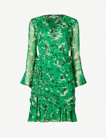 VERONICA BEARD Sean floral-print silk dress in green | summer event fashion - flipped