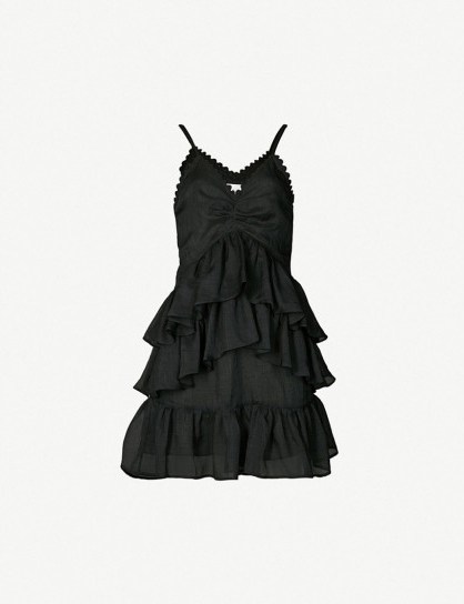 VICTORIA VICTORIA BECKHAM Ruffled tiered woven dress in black – lbd - flipped