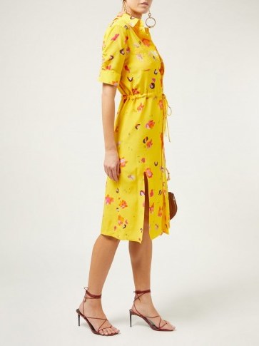 ALTUZARRA Vittoria floral-print silk midi dress in yellow ~ vintage style dresses for spring - flipped