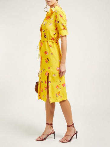 ALTUZARRA Vittoria floral-print silk midi dress in yellow ~ vintage style dresses for spring