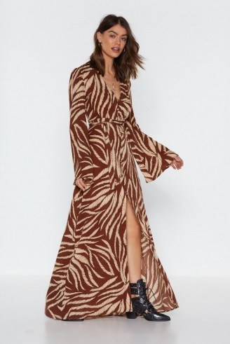 NASTY GAL Without Feather Ado Maxi Dress in tan – long retro dresses - flipped