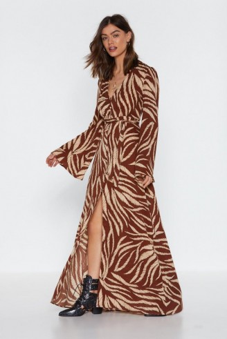 NASTY GAL Without Feather Ado Maxi Dress in tan – long retro dresses