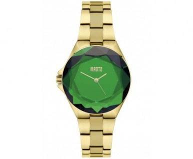 Storm CRYSTANA GOLD GREEN – elevated cut glass – stainless steel – skim strap – water resistant – quartz movement - flipped